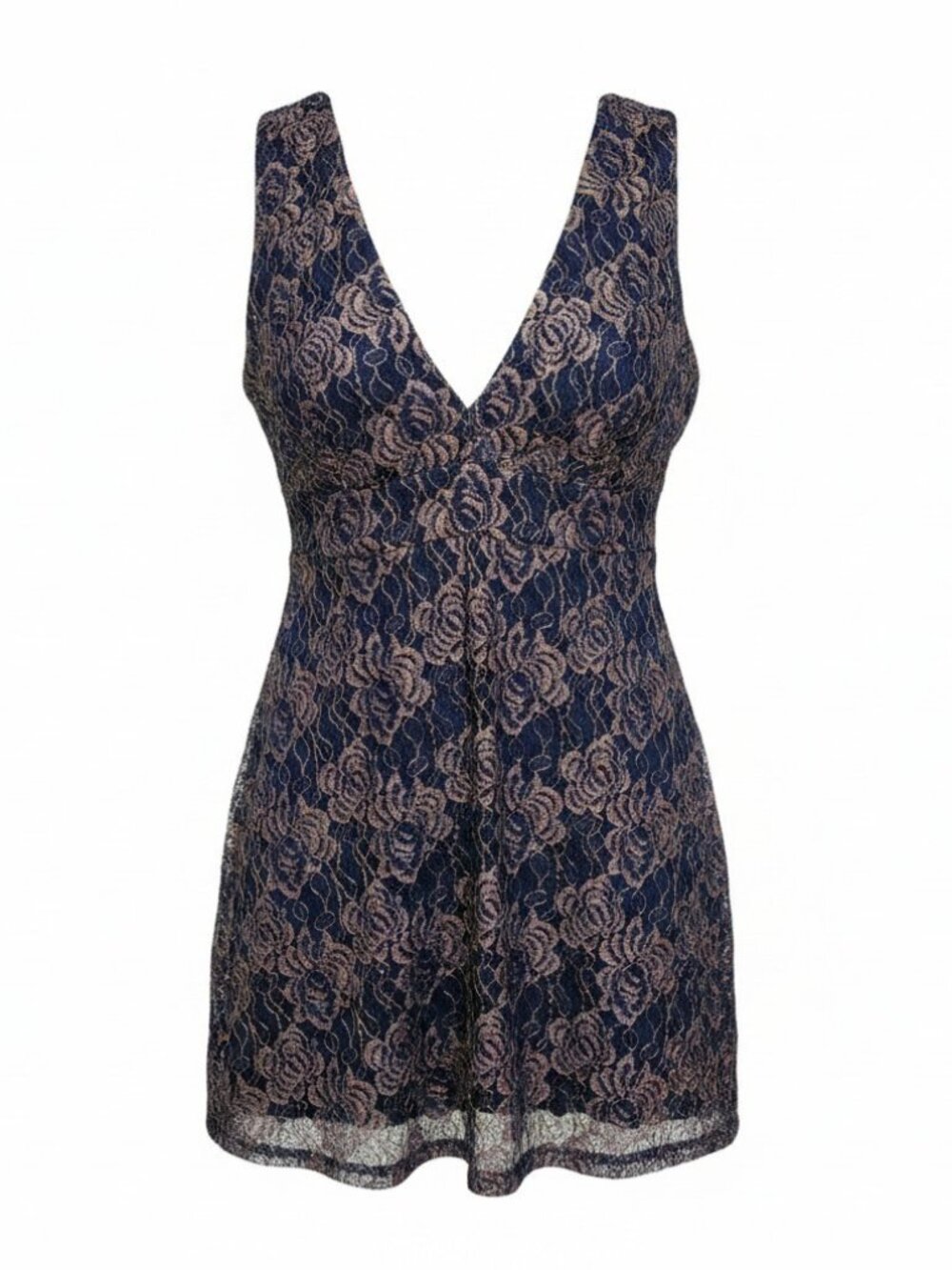 Lulus Tawny Navy Gold Metallic Lace Skater Cocktail Dress XL